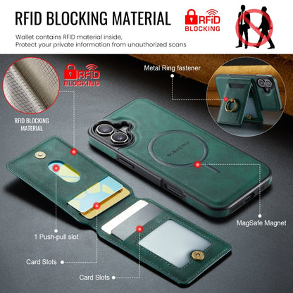 For iPhone 16 DG.MING K1 MagSafe Detachable Wallet RFID Back Cover Phone Case(Green) - iPhone 16 Cases by DG.MING | Online Shopping South Africa | PMC Jewellery | Buy Now Pay Later Mobicred