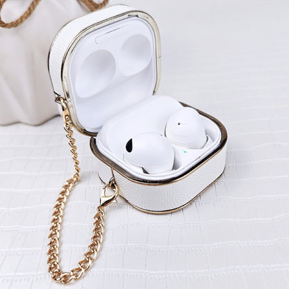 For Samsung Galaxy Buds2 / 2 Pro / Pro Litchi Texture Earbuds Box Leather Protective Case with Metal Bracelet(White) - Samsung Earphone Case by PMC Jewellery | Online Shopping South Africa | PMC Jewellery | Buy Now Pay Later Mobicred