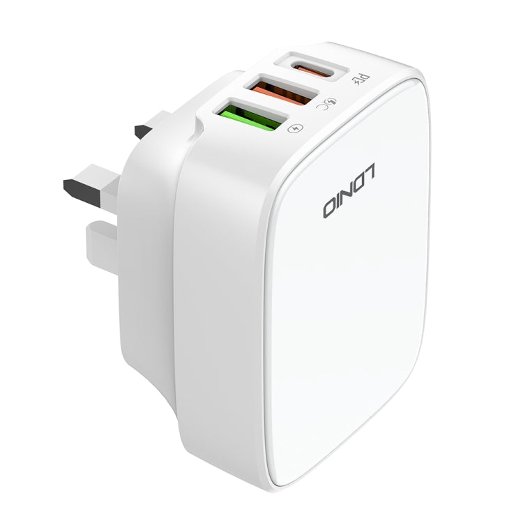 LDNIO Q334 32W Type-C + Dual USB Port Charger with 1m 8 Pin Data Cable, Plug Type:UK Plug(White) - USB Charger by LDNIO | Online Shopping South Africa | PMC Jewellery | Buy Now Pay Later Mobicred