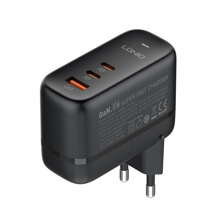 LDNIO Q366 65W USB + Dual Type-C Port Charger with 1m USB-C / Type-C to USB-C / Type-C Data Cable, Plug Type:EU Plug(Black) - free shipping - PMC Jewellery - Order now!