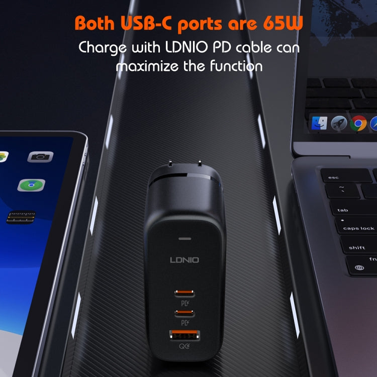 LDNIO Q366 65W USB + Dual Type-C Port Charger with 1m USB-C / Type-C to USB-C / Type-C Data Cable, Plug Type:EU Plug(Black) - free shipping - PMC Jewellery - Order now!