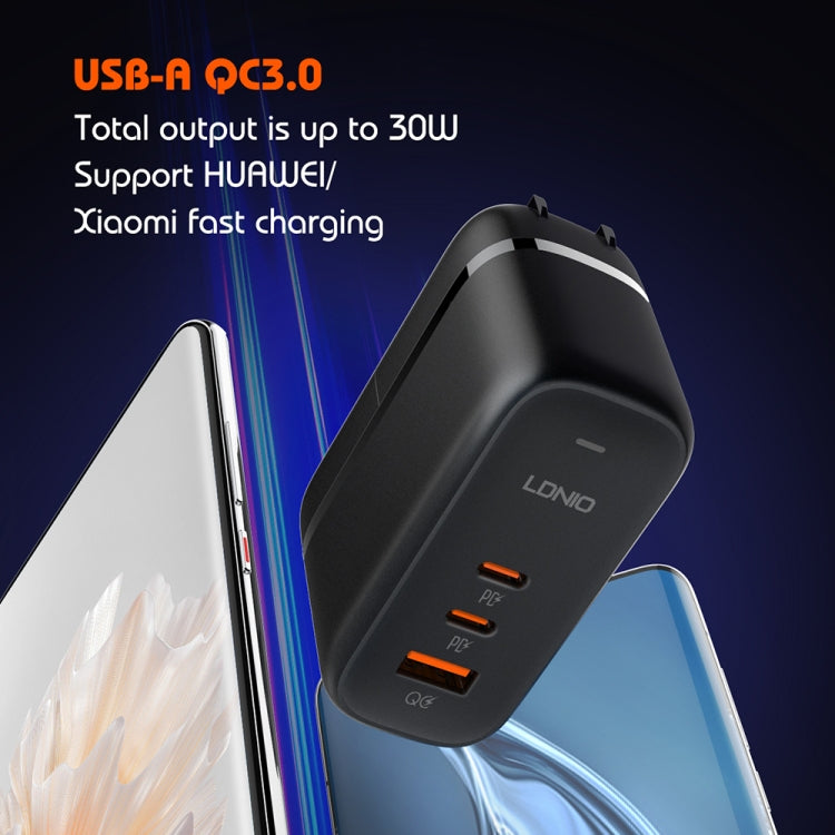 LDNIO Q366 65W USB + Dual Type-C Port Charger with 1m USB-C / Type-C to USB-C / Type-C Data Cable, Plug Type:EU Plug(Black) - USB Charger by LDNIO | Online Shopping South Africa | PMC Jewellery | Buy Now Pay Later Mobicred