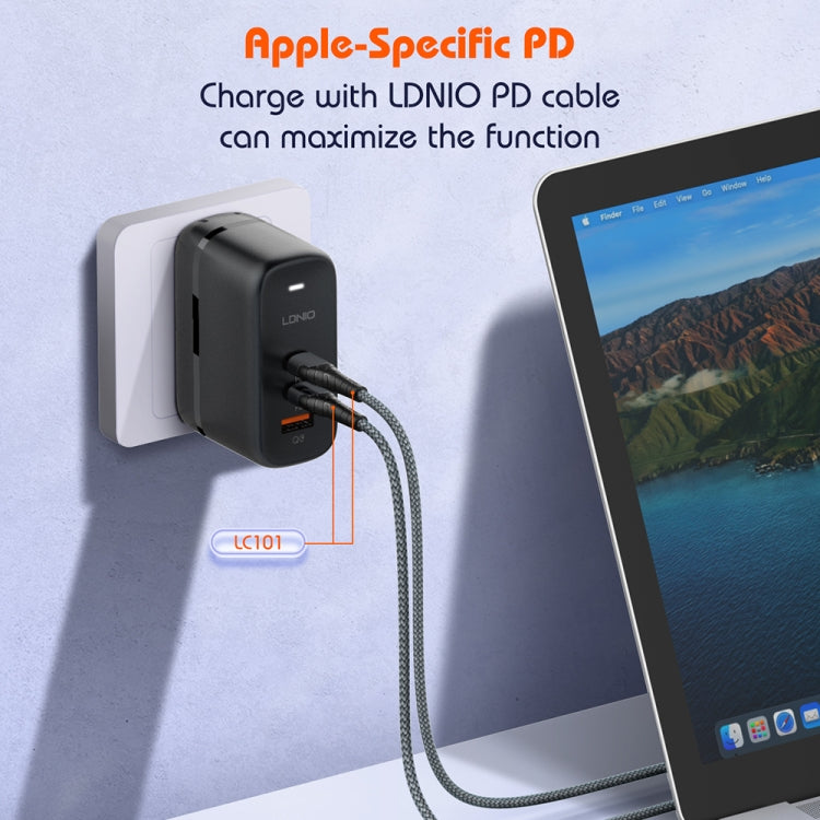 LDNIO Q366 65W USB + Dual Type-C Port Charger with 1m USB-C / Type-C to USB-C / Type-C Data Cable, Plug Type:US Plug(Black) - free shipping - PMC Jewellery - Order now!