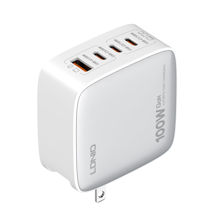 LDNIO Q408 100W GaN USB+3 USB-C / Type-C Interface Charger with 1m 100W USB-C / Type-C to USB-C / Type-C Data Cable, Plug Type:US Plug(White) - free shipping - PMC Jewellery - Order now!