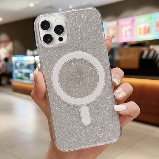 For iPhone 16 Pro Acrylic Transparent Glitter MagSafe Phone Case(Silver) - iPhone 16 Pro Cases by PMC Jewellery | Online Shopping South Africa | PMC Jewellery | Buy Now Pay Later Mobicred