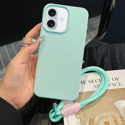 For iPhone 16 Leather Texture TPU Full Coverage Phone Case with Lanyard(Green) - iPhone 16 Cases by PMC Jewellery | Online Shopping South Africa | PMC Jewellery | Buy Now Pay Later Mobicred