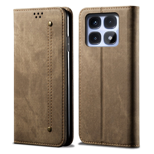 For Redmi K70 Ultra 5G Denim Texture Casual Style Horizontal Flip Leather Case(Khaki) - Xiaomi Cases by PMC Jewellery | Online Shopping South Africa | PMC Jewellery | Buy Now Pay Later Mobicred