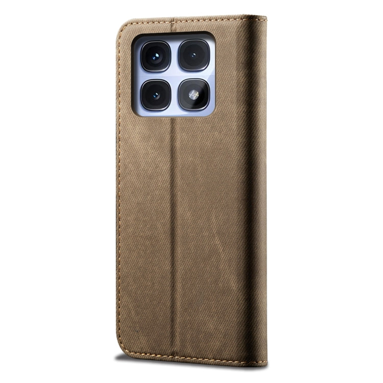 For Redmi K70 Ultra 5G Denim Texture Casual Style Horizontal Flip Leather Case(Khaki) - Xiaomi Cases by PMC Jewellery | Online Shopping South Africa | PMC Jewellery | Buy Now Pay Later Mobicred