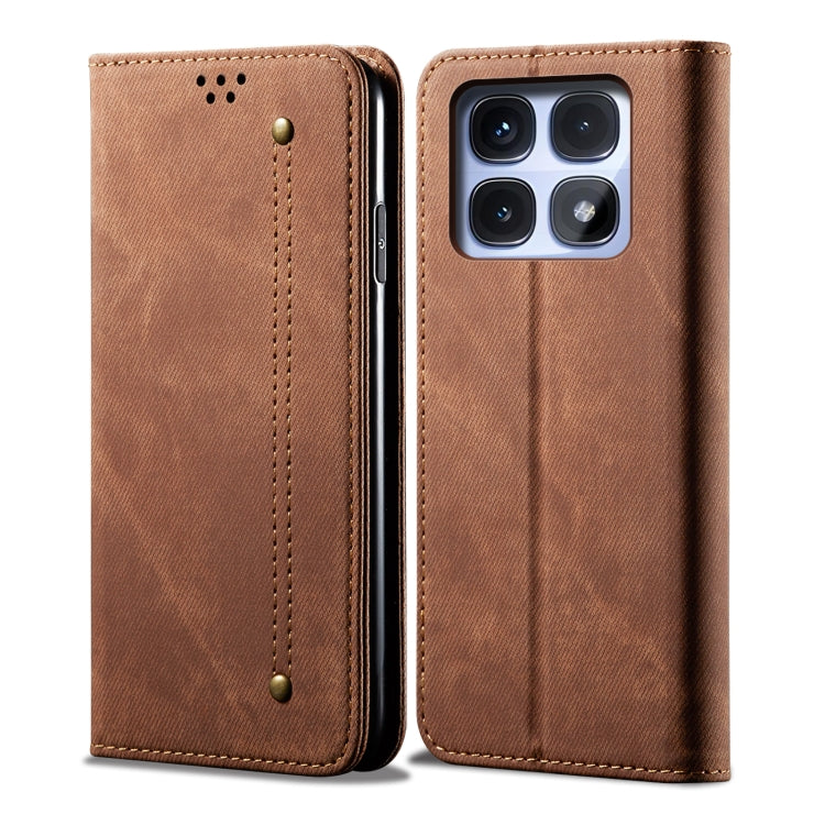 For Redmi K70 Ultra 5G Denim Texture Casual Style Horizontal Flip Leather Case(Brown) - Xiaomi Cases by PMC Jewellery | Online Shopping South Africa | PMC Jewellery | Buy Now Pay Later Mobicred