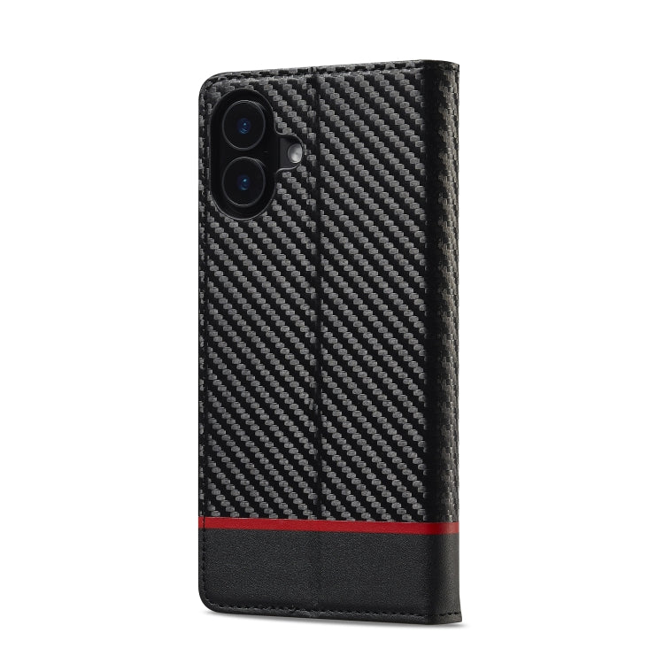 For iPhone 16 LC.IMEEKE Carbon Fiber Leather Phone Case(Horizontal Black) - iPhone 16 Cases by LC.IMEEKE | Online Shopping South Africa | PMC Jewellery | Buy Now Pay Later Mobicred