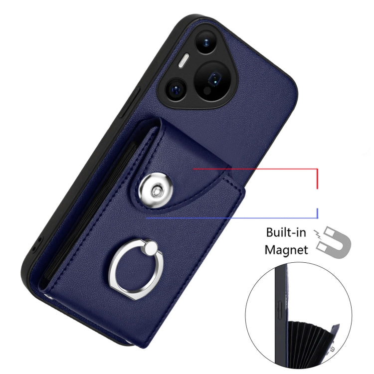 For Huawei Pura 70 Pro / 70 Pro+ Organ Card Bag Ring Holder Phone Case(Blue) - Huawei Cases by PMC Jewellery | Online Shopping South Africa | PMC Jewellery | Buy Now Pay Later Mobicred