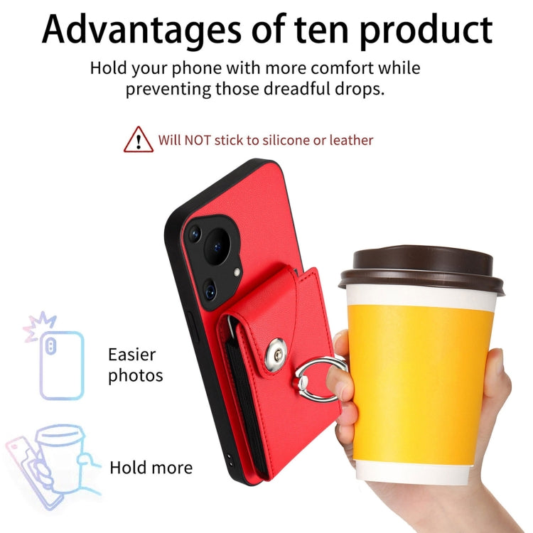 For Huawei Pura 70 Ultra Organ Card Bag Ring Holder Phone Case(Red) - Huawei Cases by PMC Jewellery | Online Shopping South Africa | PMC Jewellery | Buy Now Pay Later Mobicred