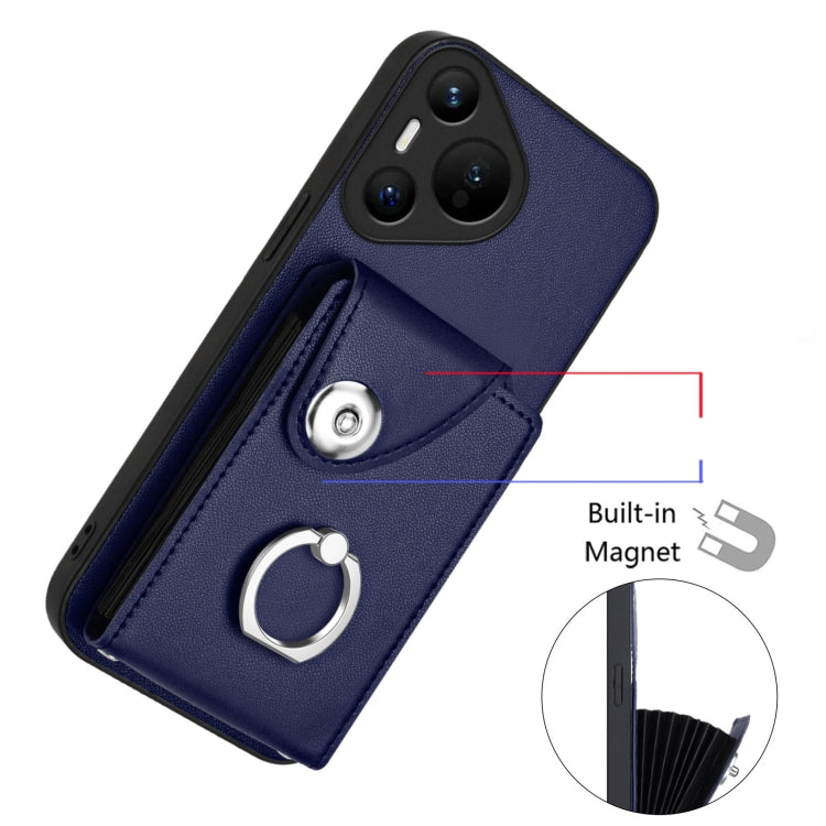 For Huawei Pura 70 Organ Card Bag Ring Holder Phone Case(Blue) - Huawei Cases by PMC Jewellery | Online Shopping South Africa | PMC Jewellery | Buy Now Pay Later Mobicred