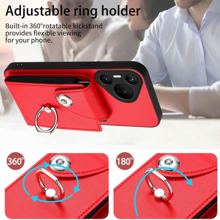 For Huawei Pura 70 Organ Card Bag Ring Holder Phone Case(Red) - Huawei Cases by PMC Jewellery | Online Shopping South Africa | PMC Jewellery | Buy Now Pay Later Mobicred