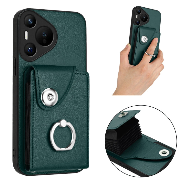 For Huawei Pura 70 Organ Card Bag Ring Holder Phone Case(Green) - Huawei Cases by PMC Jewellery | Online Shopping South Africa | PMC Jewellery | Buy Now Pay Later Mobicred