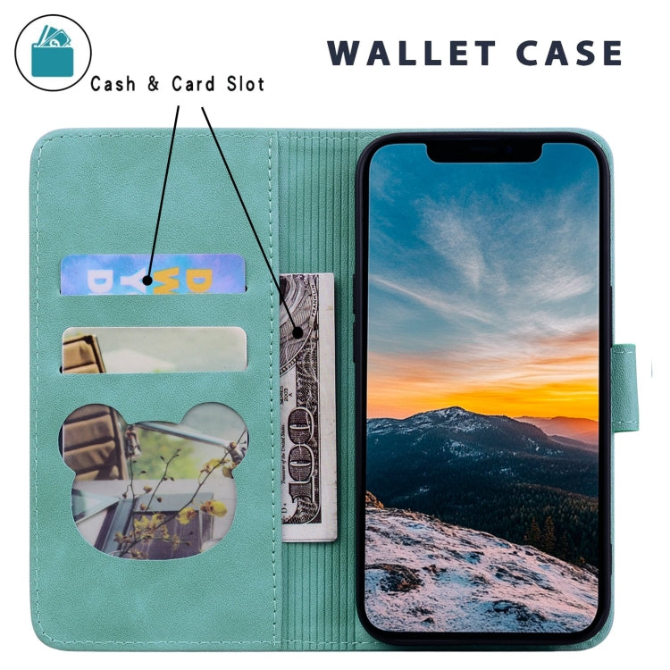 For iPhone 16e Cute Cat Embossed Leather Phone Case(Green) - iPhone 16e Cases by PMC TechLife | Online Shopping South Africa | PMC TechLife | Buy Now Pay Later Mobicred
