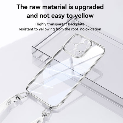 For iPhone 16 SULADA  Electroplated Clear TPU Soft Frame Phone Case with Wrist Strap(Silver) - iPhone 16 Cases by SULADA | Online Shopping South Africa | PMC Jewellery | Buy Now Pay Later Mobicred