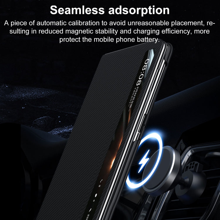 For Honor Magic V3 SULADA Kevlar 600D Texture Smart Window Leather Phone Case(Black) - free shipping - PMC TechLife - Order now!