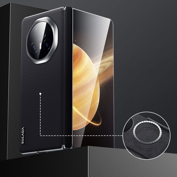 For Honor Magic V3 SULADA Frameless Top Layer Cowhide Leather + PC Phone Case(Black) - free shipping - PMC Jewellery - Order now!