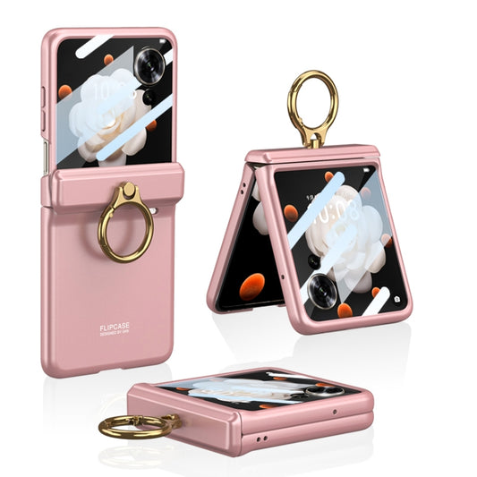 For Honor Magic V Flip GKK Integrated Magnetic Folding Hinge Full Coverage Phone Case with Ring Holder(Pink) - Honor Cases by GKK | Online Shopping South Africa | PMC Jewellery | Buy Now Pay Later Mobicred