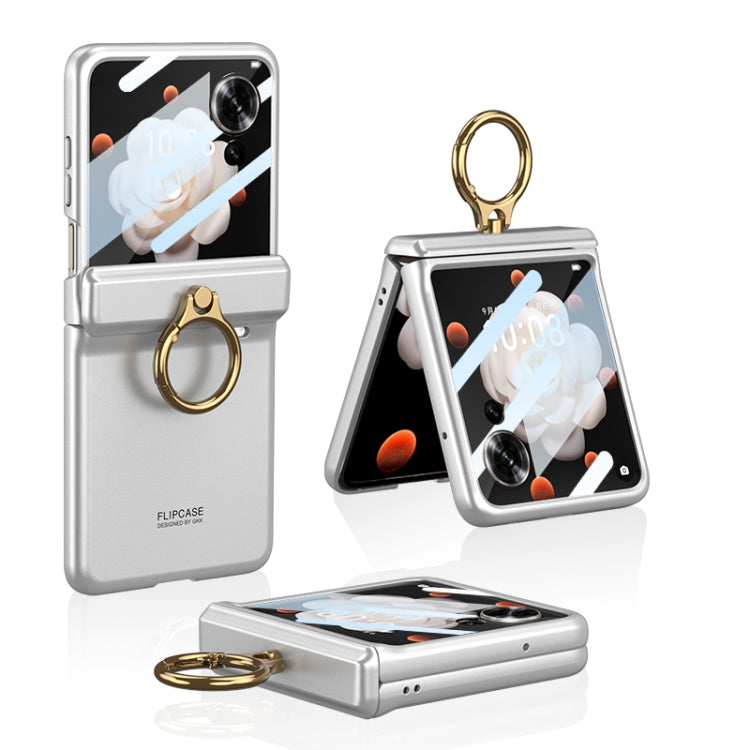 For Honor Magic V Flip GKK Integrated Magnetic Folding Hinge Full Coverage Phone Case with Ring Holder(Silver) - Honor Cases by GKK | Online Shopping South Africa | PMC Jewellery | Buy Now Pay Later Mobicred