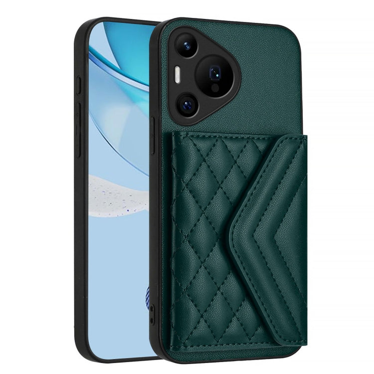 For Huawei Pura 70 Ultra Rhombic Texture Card Bag RFID Phone Case with Long Lanyard(Green) - Huawei Cases by PMC Jewellery | Online Shopping South Africa | PMC Jewellery | Buy Now Pay Later Mobicred