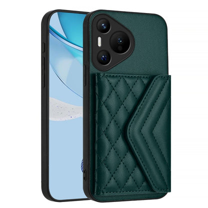 For Huawei Pura 70 Rhombic Texture Card Bag RFID Phone Case with Long Lanyard(Green) - Huawei Cases by PMC Jewellery | Online Shopping South Africa | PMC Jewellery | Buy Now Pay Later Mobicred