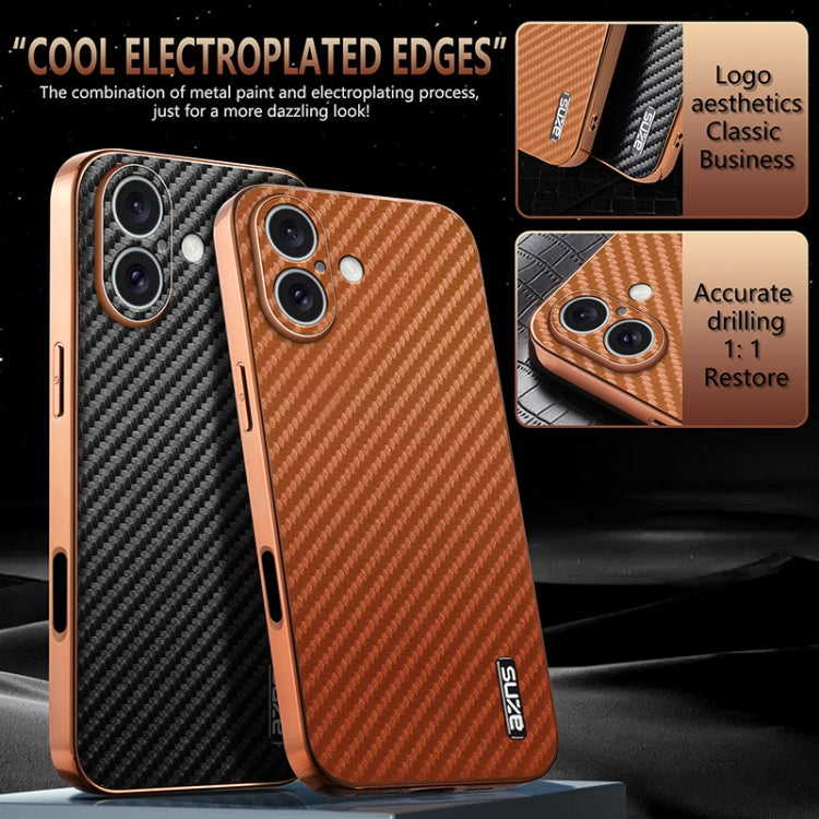 For iPhone 16 AZNS Electroplated Edge Carbon Fiber Texture Phone Case(Black) - iPhone 16 Cases by AZNS | Online Shopping South Africa | PMC Jewellery | Buy Now Pay Later Mobicred