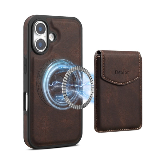 For iPhone 16 Denior D19 Skin Feel MagSafe Detachable Card Slot Phone Case(Brown) - iPhone 16 Cases by Denior | Online Shopping South Africa | PMC Jewellery | Buy Now Pay Later Mobicred