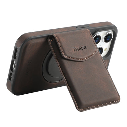 For iPhone 16 Pro Denior D20 Skin Feel MagSafe Holder Detachable Card Slot Phone Case(Brown) - iPhone 16 Pro Cases by Denior | Online Shopping South Africa | PMC Jewellery | Buy Now Pay Later Mobicred