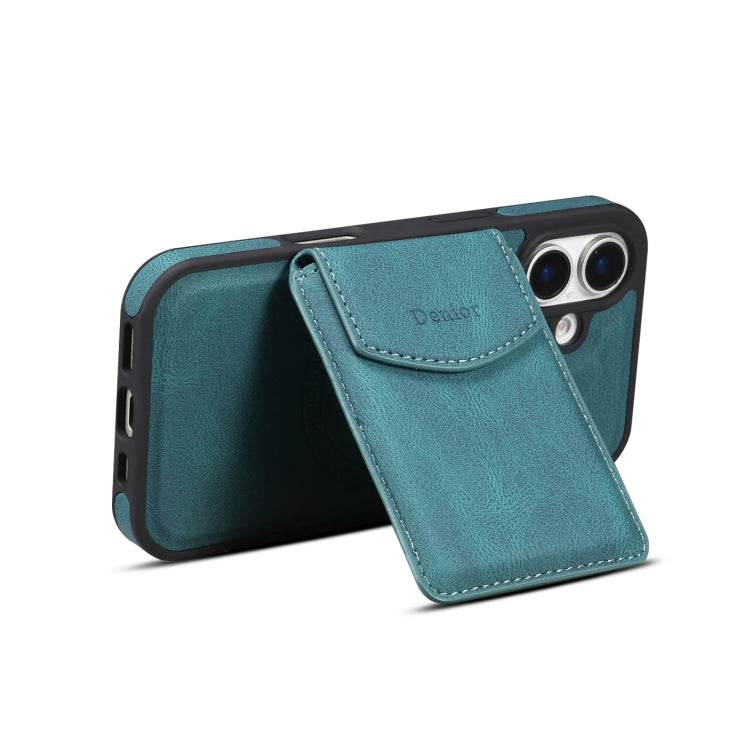 For iPhone 16 Plus Denior D20 Skin Feel MagSafe Holder Detachable Card Slot Phone Case(Blue) - iPhone 16 Plus Cases by Denior | Online Shopping South Africa | PMC Jewellery | Buy Now Pay Later Mobicred