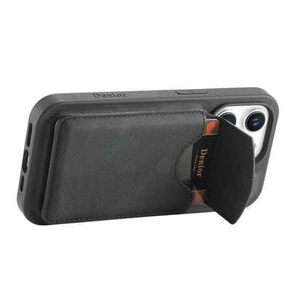 For iPhone 16 Plus Denior D20 Skin Feel MagSafe Holder Detachable Card Slot Phone Case(Black) - iPhone 16 Plus Cases by Denior | Online Shopping South Africa | PMC Jewellery | Buy Now Pay Later Mobicred