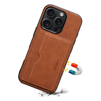 For iPhone 16 Plus Denior D08 PU Single Card Slot Holder Phone Case(Brown) - iPhone 16 Plus Cases by Denior | Online Shopping South Africa | PMC Jewellery | Buy Now Pay Later Mobicred