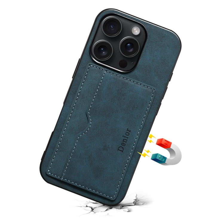 For iPhone 16 Pro Max Denior D08 PU Single Card Slot Holder Phone Case(Blue) - iPhone 16 Pro Max Cases by Denior | Online Shopping South Africa | PMC Jewellery | Buy Now Pay Later Mobicred