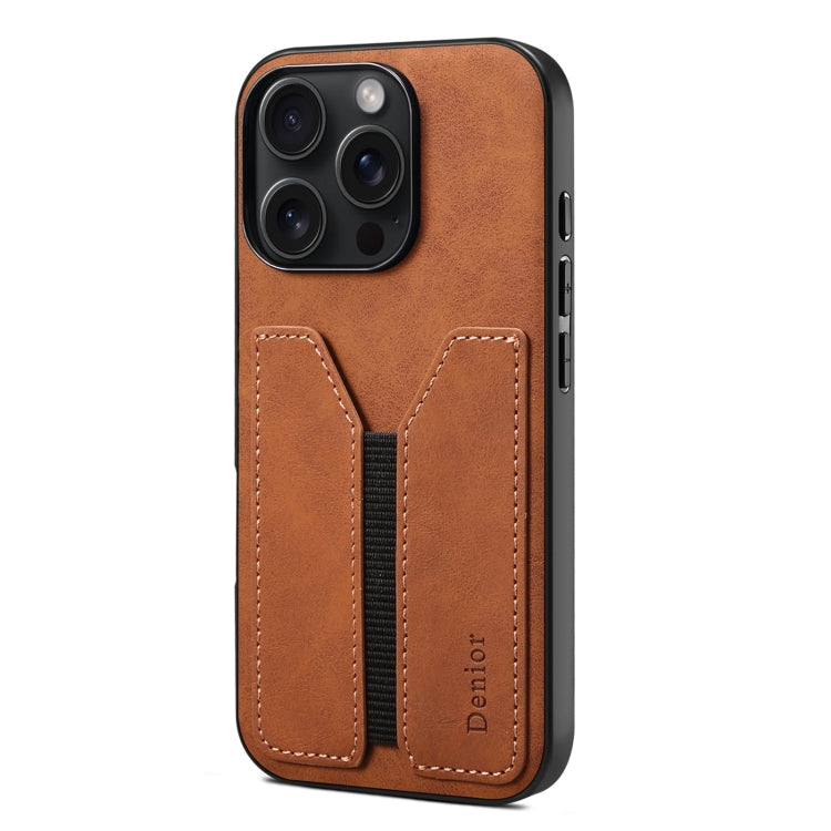 For iPhone 16 Pro Max Denior D07 DV Elastic Card Slot PU Back Cover Phone Case(Brown) - iPhone 16 Pro Max Cases by Denior | Online Shopping South Africa | PMC Jewellery | Buy Now Pay Later Mobicred