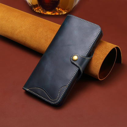 For iPhone 16 Plus Denior B01 Oil Wax Cowhide Magnetic Button Genuine Leather Case(Blue) - iPhone 16 Plus Cases by Denior | Online Shopping South Africa | PMC Jewellery | Buy Now Pay Later Mobicred