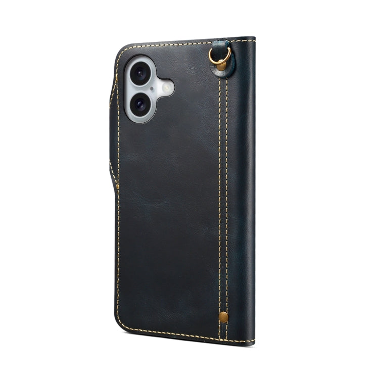 For iPhone 16 Plus Denior B01 Oil Wax Cowhide Magnetic Button Genuine Leather Case(Blue) - iPhone 16 Plus Cases by Denior | Online Shopping South Africa | PMC Jewellery | Buy Now Pay Later Mobicred