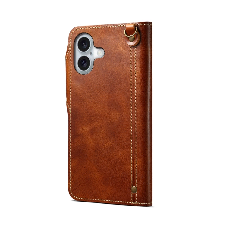 For iPhone 16 Plus Denior B01 Oil Wax Cowhide Magnetic Button Genuine Leather Case(Brown) - iPhone 16 Plus Cases by Denior | Online Shopping South Africa | PMC Jewellery | Buy Now Pay Later Mobicred