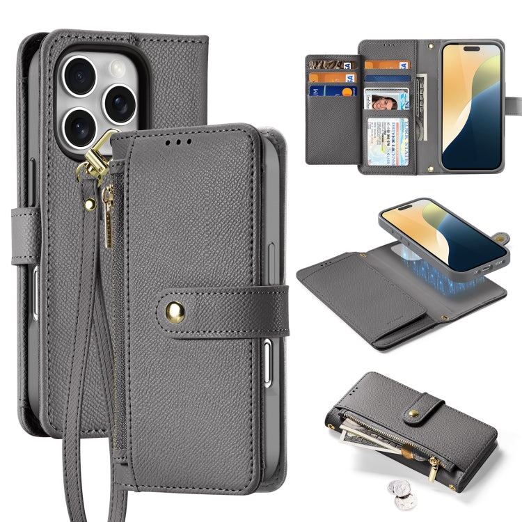 For iPhone 16 Pro Max DUX DUCIS Lawa Series 2 in 1 Wallet Zipper Detachable MagSafe Phone Case with Lanyard(Grey) - iPhone 16 Pro Max Cases by DUX DUCIS | Online Shopping South Africa | PMC Jewellery | Buy Now Pay Later Mobicred