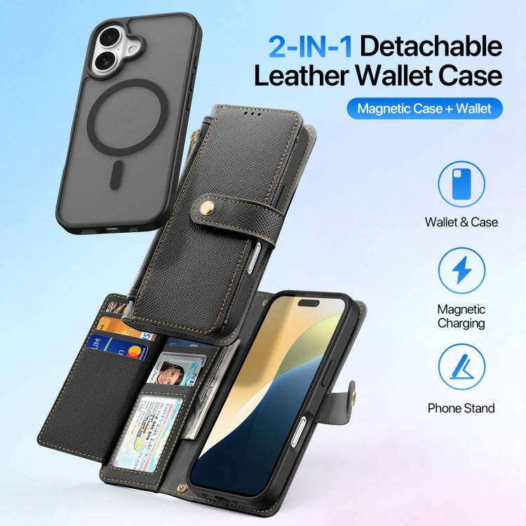 For iPhone 16 Plus DUX DUCIS Lawa Series 2 in 1 Wallet Zipper Detachable MagSafe Phone Case with Lanyard(Black) - iPhone 16 Plus Cases by DUX DUCIS | Online Shopping South Africa | PMC Jewellery | Buy Now Pay Later Mobicred