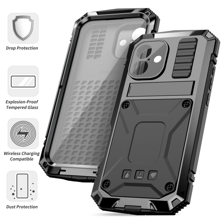 For iPhone 16 R-JUST Life Water-resistant Dustproof Shockproof Phone Case(Black) - free shipping - PMC Jewellery - Order now!