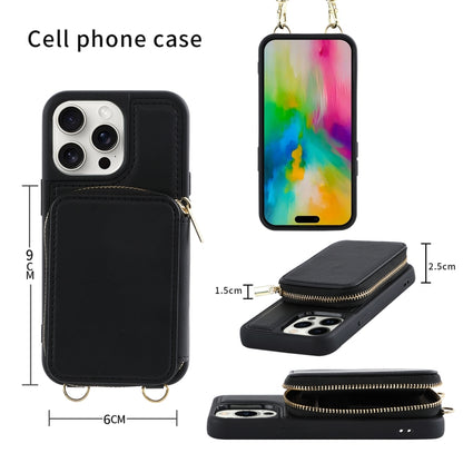 For iPhone 16 Plus Crossbody Zipper Wallet Bag Leather Phone Case with Lanyard(Black) - iPhone 16 Plus Cases by PMC Jewellery | Online Shopping South Africa | PMC Jewellery | Buy Now Pay Later Mobicred