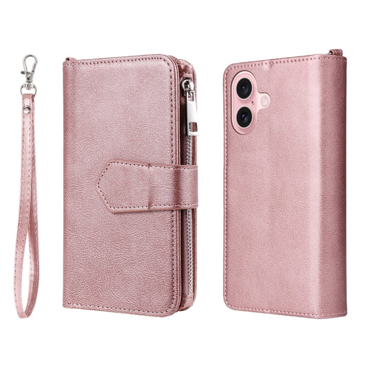 For iPhone 16 Solid Color 2 in 1 Zipper Shockproof Phone Case(Rose Gold) - iPhone 16 Cases by PMC Jewellery | Online Shopping South Africa | PMC Jewellery | Buy Now Pay Later Mobicred