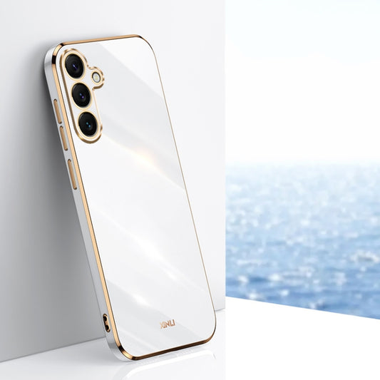 For Samsung Galaxy S25+ 5G XINLI Straight 6D Plating Gold Edge TPU Phone Case(White) - Galaxy S25+ 5G Cases by XINLI | Online Shopping South Africa | PMC Jewellery | Buy Now Pay Later Mobicred