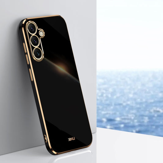 For Samsung Galaxy S25+ 5G XINLI Straight 6D Plating Gold Edge TPU Phone Case(Black) - Galaxy S25+ 5G Cases by XINLI | Online Shopping South Africa | PMC Jewellery | Buy Now Pay Later Mobicred