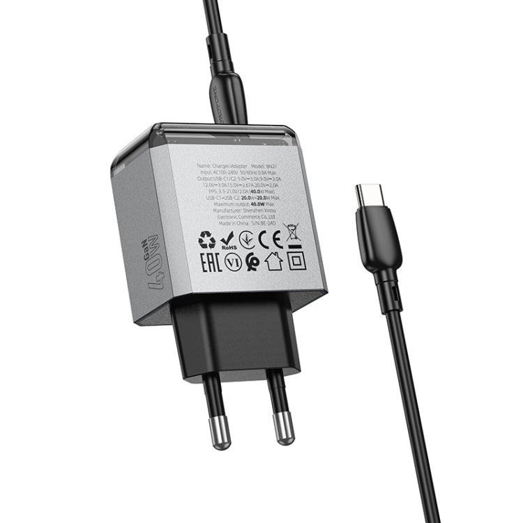 BOROFONE BN21 PD 40W 2 Type-C Charger with 1m Type-C to Type-C Cable Set, For:EU Plug(Tarnish) - USB Charger by Borofone | Online Shopping South Africa | PMC TechLife | Buy Now Pay Later Mobicred