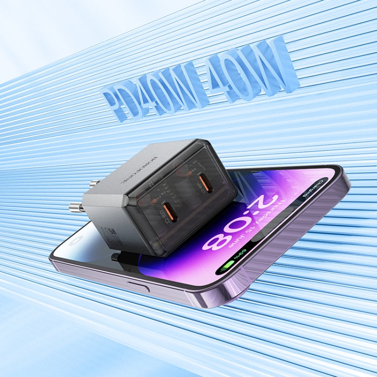 BOROFONE BN21 PD 40W 2 Type-C Charger with 1m Type-C to 8 Pin Cable Set, For:EU Plug(Tarnish) - free shipping - PMC TechLife - Order now!