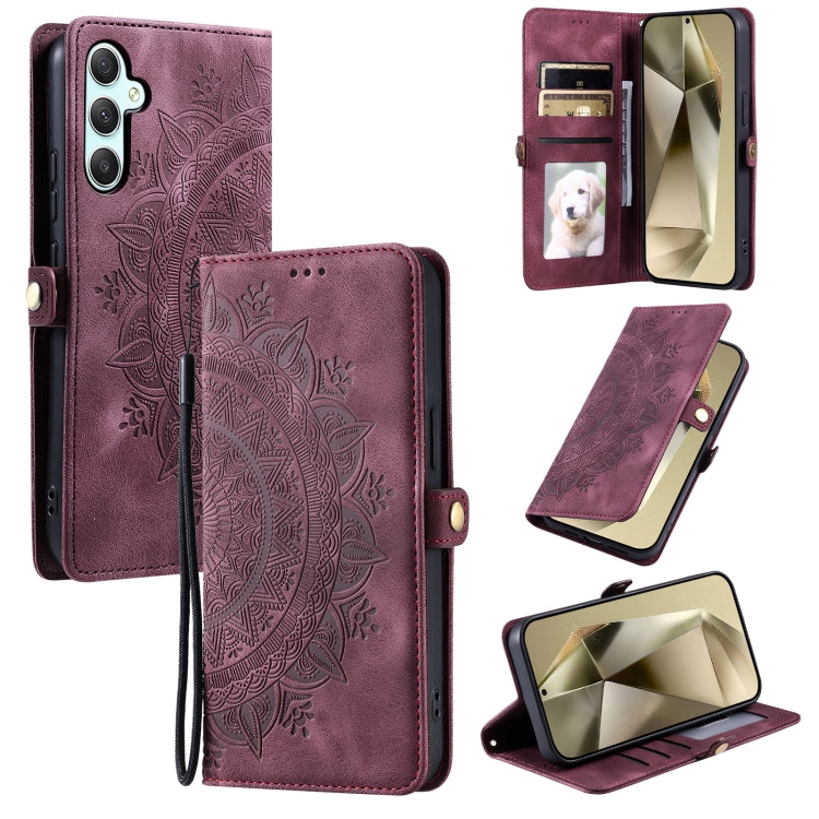 For Samsung Galaxy S25 5G Skin Feel Totem Embossed Leather Phone Case(Wine Red) - Galaxy S25 5G Cases by PMC Jewellery | Online Shopping South Africa | PMC Jewellery | Buy Now Pay Later Mobicred