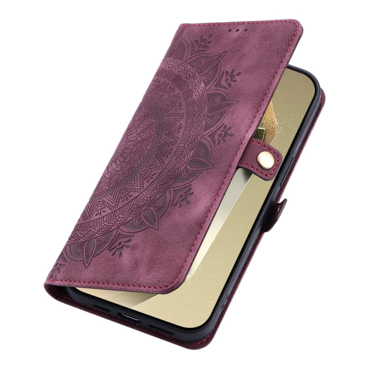 For Samsung Galaxy S25+ 5G Skin Feel Totem Embossed Leather Phone Case(Wine Red) - Galaxy S25+ 5G Cases by PMC Jewellery | Online Shopping South Africa | PMC Jewellery | Buy Now Pay Later Mobicred