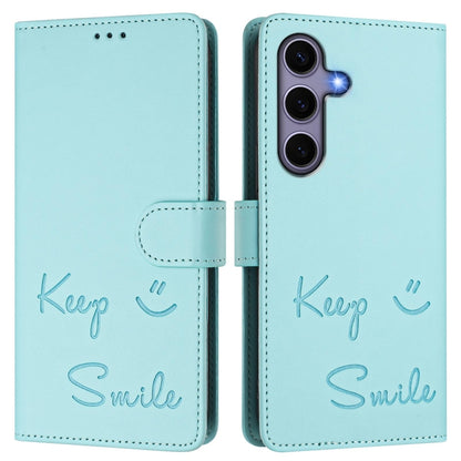 For Samsung Galaxy S25 5G Smile Embossing RFID Leather Phone Case(Mint Green) - Galaxy S25 5G Cases by PMC Jewellery | Online Shopping South Africa | PMC Jewellery | Buy Now Pay Later Mobicred